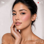 Woman wearing and showcasing the effect of oplenza Velvet Whip cream blush in shade 01 Dusty Veil