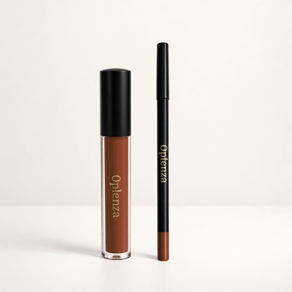 Oplenza Opulent Matte Lip Kit: the best duo of liquid lipstick and lip liner—smudge-proof, long-lasting, highly pigmented, with no flaking or heavy feel—Shade 02 Chocolate