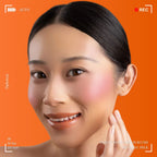 Model wearing Oplenza Velvet Whip Cream Blush in shade 02 Petal Milk with vibrant soft-focus color
