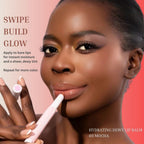 Model wearing Oplenza Hydrating Dewy Lip Balm in Shade 03 Mocha with glossy dewy finish.