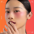 A woman wearing on her cheek Oplenza highly pigmented, bold color dewy Blush Stick in shade 03 Water Red