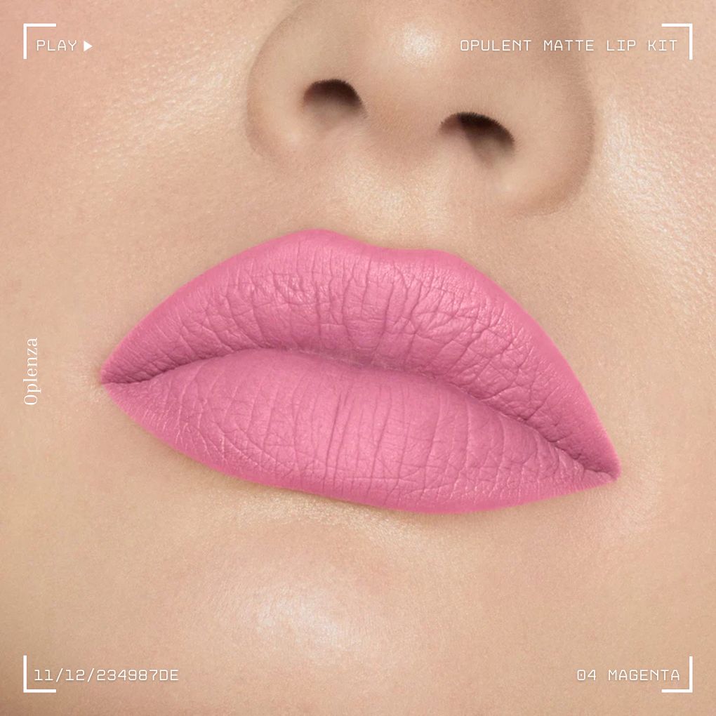A close-up of a woman's lips showcasing the best liquid matte lipstick kit—ultra-pigmented, smudge-proof, and long-lasting—in shade  04 Magenta