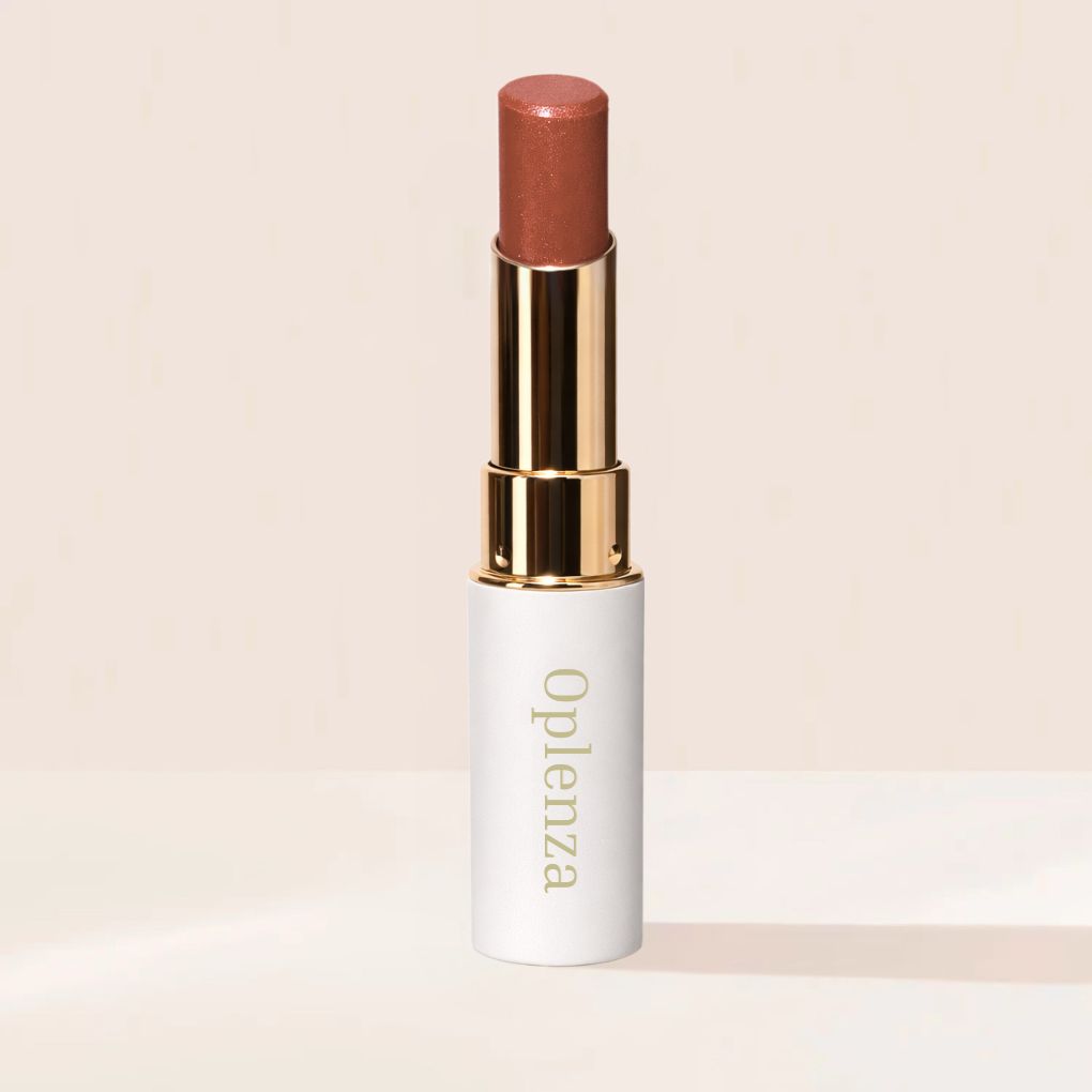 Oplenza Icon Glitter Lipstick in shade 05 Caramel Spark, the best nude long lasting glitter lipstick