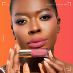 Woman wearing Oplenza Opulent Longwear Matte liquid lipstick in shade 09 Charm - Highly pigmented, waterproof vegan liquid matte with smooth velvety finish