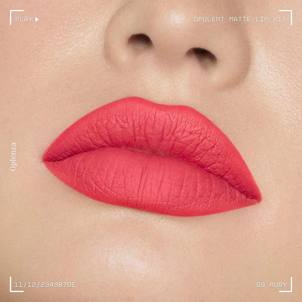 A close-up of a woman's lips showcasing the best liquid matte lipstick kit—ultra-pigmented, smudge-proof, and long-lasting—in shade 09 Ruby
