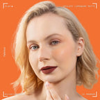 Woman wearing Oplenza Opulent Longwear Matte liquid lipstick in shade 11 Marron - Highly pigmented, waterproof vegan liquid matte with smooth velvety finish