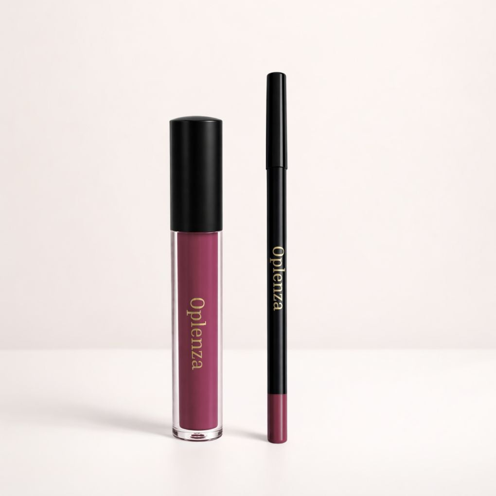 Oplenza Opulent Matte Lip Kit: the best duo of liquid lipstick and lip liner—smudge-proof, long-lasting, highly pigmented, with no flaking or heavy feel—Shade 12 Plum
