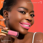 Woman wearing Oplenza Opulent Longwear Matte liquid lipstick in shade 15 Lush - Highly pigmented, waterproof vegan liquid matte with smooth velvety finish