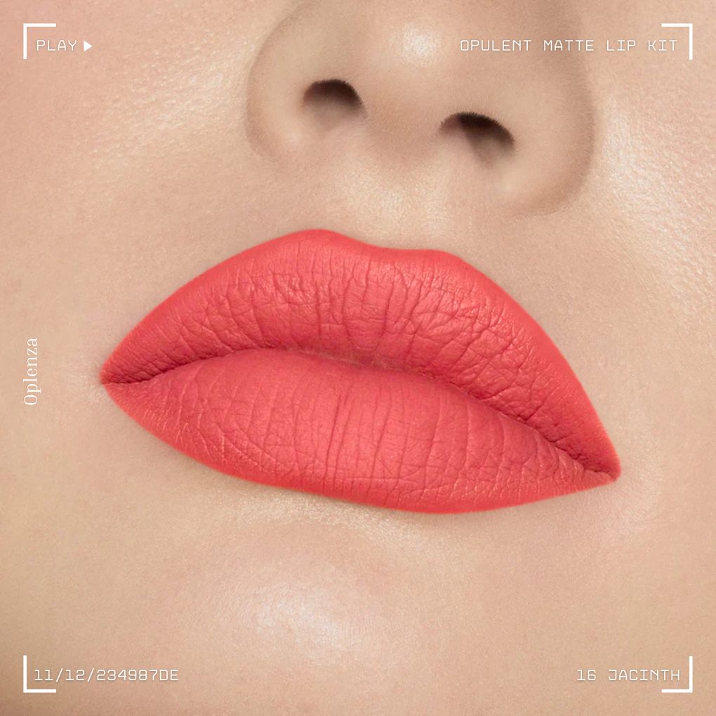 A close-up of a woman's lips showcasing the best liquid matte lipstick kit—ultra-pigmented, smudge-proof, and long-lasting—in shade 16 Jacinth