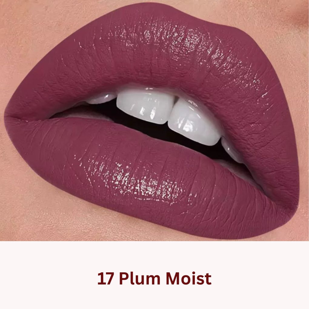 Oplenza Icon Moisture Lipstick in shade 17 Plum Moist - the best glossy hydrating lipstick on lips