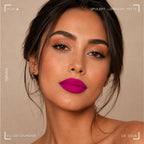 Woman wearing Oplenza Opulent Longwear Matte liquid lipstick in shade 19 Diva - Highly pigmented, waterproof vegan liquid matte with smooth velvety finish
