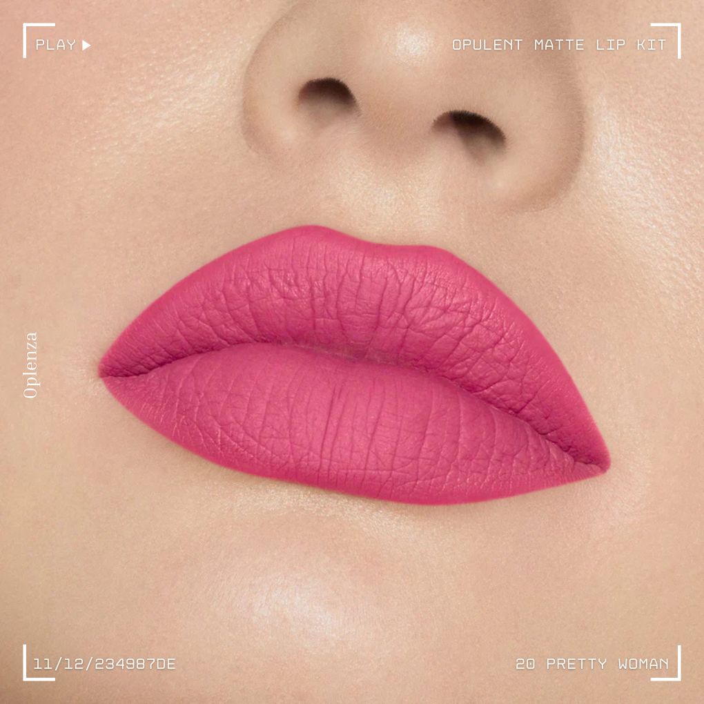 A close-up of a woman's lips showcasing the best liquid matte lipstick kit—ultra-pigmented, smudge-proof, and long-lasting—in shade 20 Pretty Woman