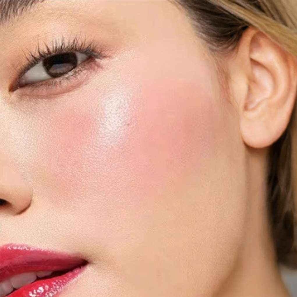 Woman wearing and showcasing the effect of oplenza opulent Light Luminizer in shade Aurette