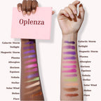 Arm swatches of Oplenza Signature Shades Palette - Aurora Rush, lasting formula, skin-friendly, lightweight eyeshadow palette for a radiant, long-lasting makeup look