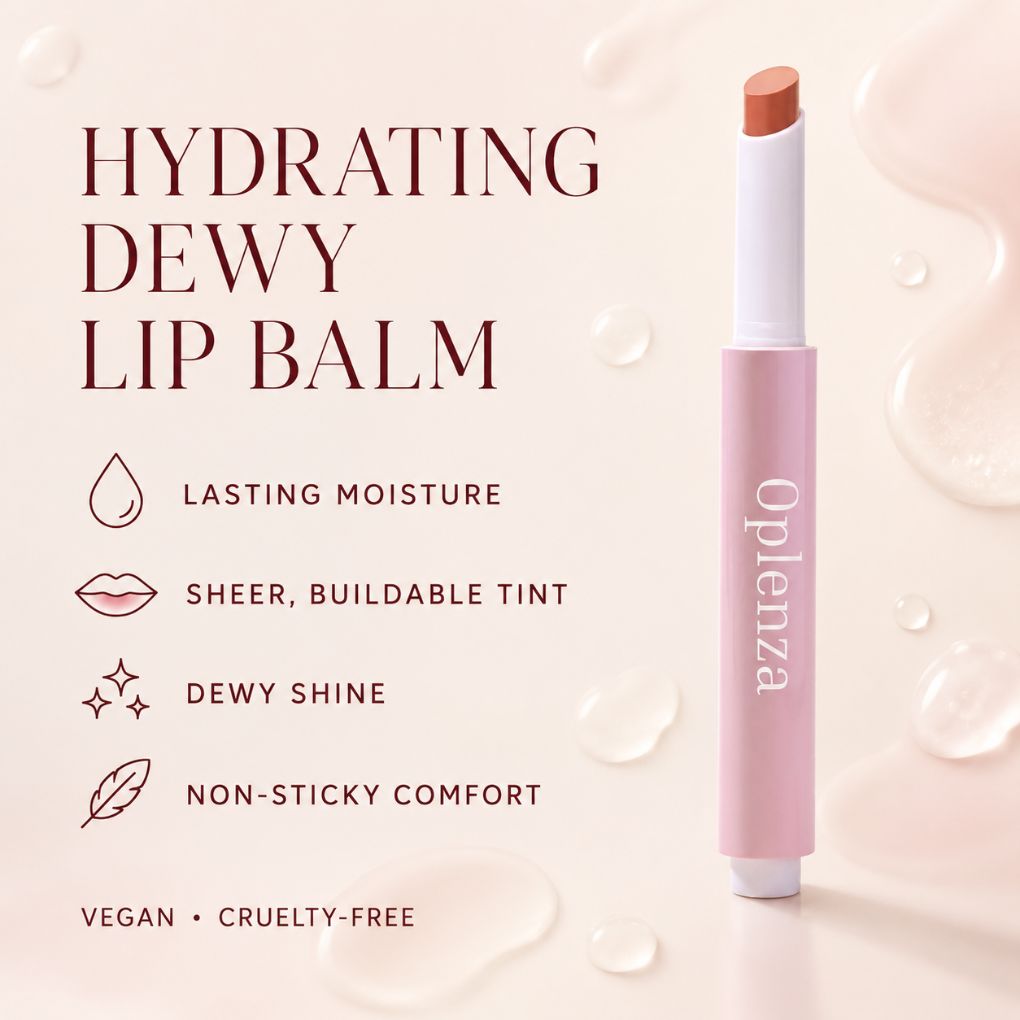 Oplenza Hydrating Dewy Lip Balm for everyday moisturizing lip color and shine.
Shades: 10 Berry, 06 Popstar, 03 Mocha, 05 Peachie, 04 Crystal.