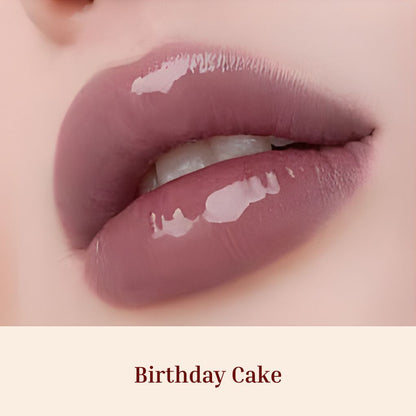 Obsession Glass Lip Gloss swatches on lips, Birthday Cake shade-Glass like shine lipgloss