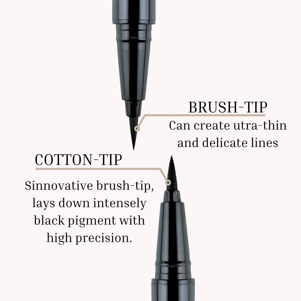 Fast-drying highly pigmented black liquid eyeliner by Oplenza, Cotton, Brush