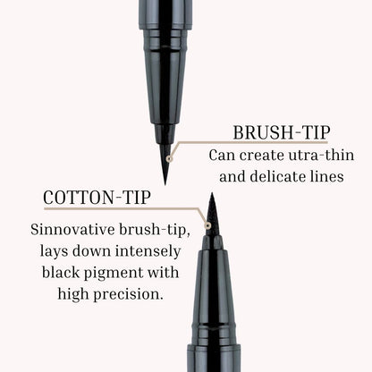 Fast-drying highly pigmented black liquid eyeliner by Oplenza, Cotton, Brush