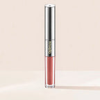 Oplenza Matte-to-Shine Lip Duo in Cinnamon Oolong, with matte liquid lipstick and clear lip gloss.