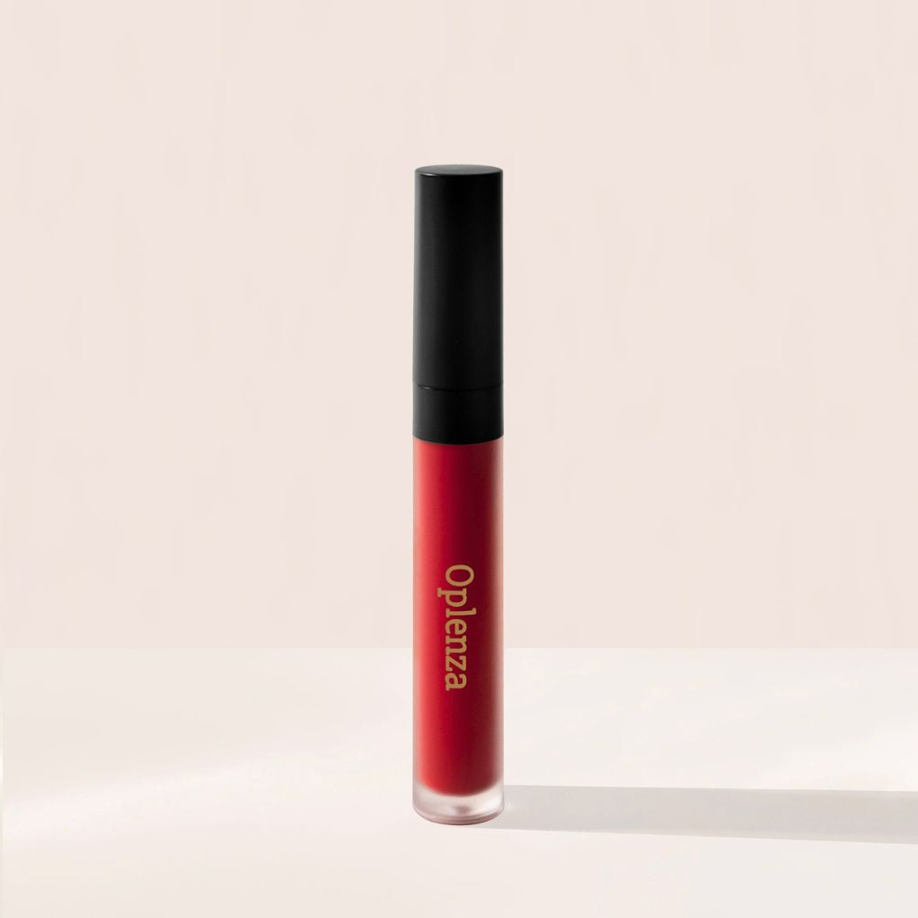 Oplenza Signature Velvet Liquid Lipstick - Crimson Plush, bold color payoff, makeup must-have, everyday makeup essential velvet liquid lipstick for a flawless, radiant beauty look.
