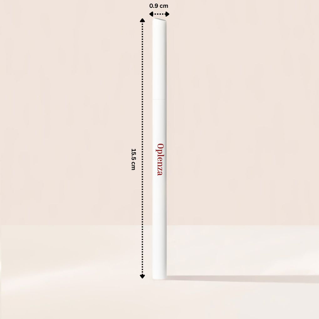 Oplenza Naginata brow pencil for shaping and filling brows, Precision brow pencil drawing individual brow hairs. 
Shades: Soft black, Deep Brown, Medium brown, Light Brown