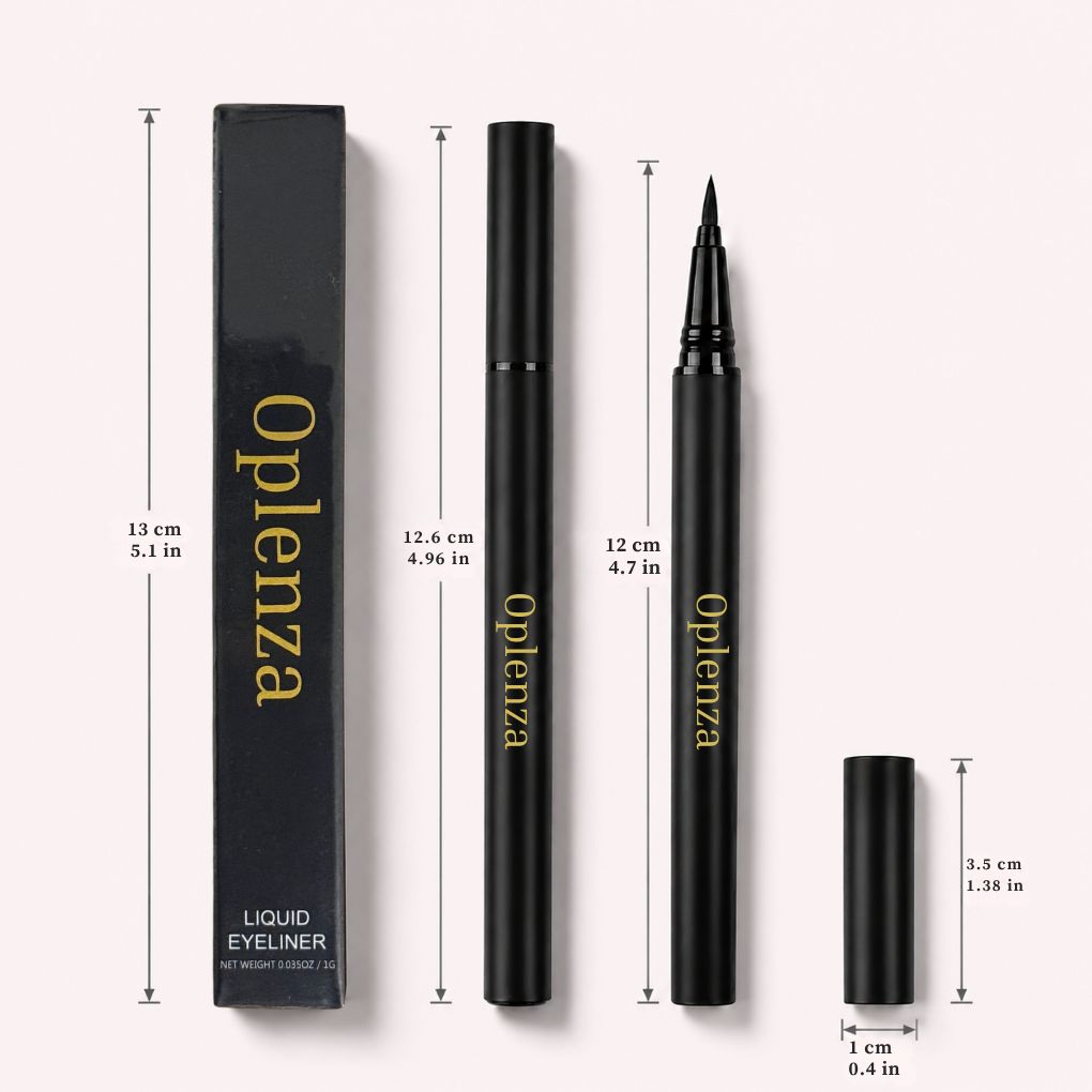 Dimensions of Oplenza waterproof black liquid eyeliner with long-lasting smudge-resistant wear, Cotton, Brush