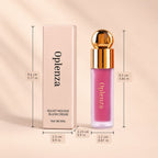 Oplenza Velvet Mousse Blush Cream bottle and its matching pink packaging box, shown with dimension lines and measurements on a soft beige background.
Shades: 
01 Dusty Veil
02 Petal Milk
03 Rosy Glace
04 Bloom Rush
05 Cloud Peach
06 Apricot Melt
07 Burnt Kiss
