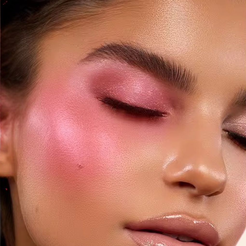 Oplenza Luminous Pressed Powder Blush in shade Girl-Radiant powder blush applied on cheeks and eyelids