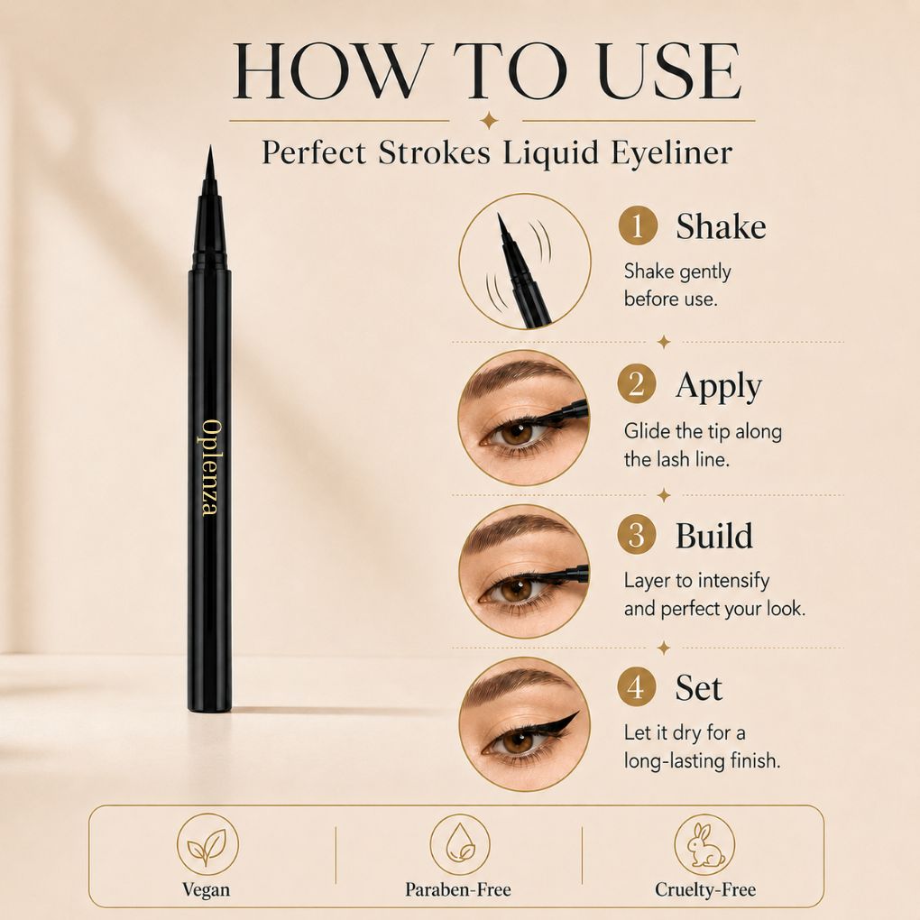 How to apply Oplenza Perfect Strokes Liquid Eyeliner for a precise winged look, Cotton, Brush