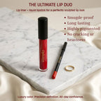  Oplenza Opulent Matte Lip Kit on a table: the best duo of liquid lipstick and lip liner.
Shades: 29 Gorgeous, 27 Out Loud, 26 Boss up, 25 Leading Lady, 23 Bloodshot,  20 Pretty Woman, 19 Lip Goals, 18 Cherry Beauty,  17 Lovely, 16 Jacinth, 13 Peach, 12 Plum, 09 Ruby, 08 Mauve, 07 Sage, 05 Sultry, 04 Magenta, 02 Chocolate, Heart Breaker