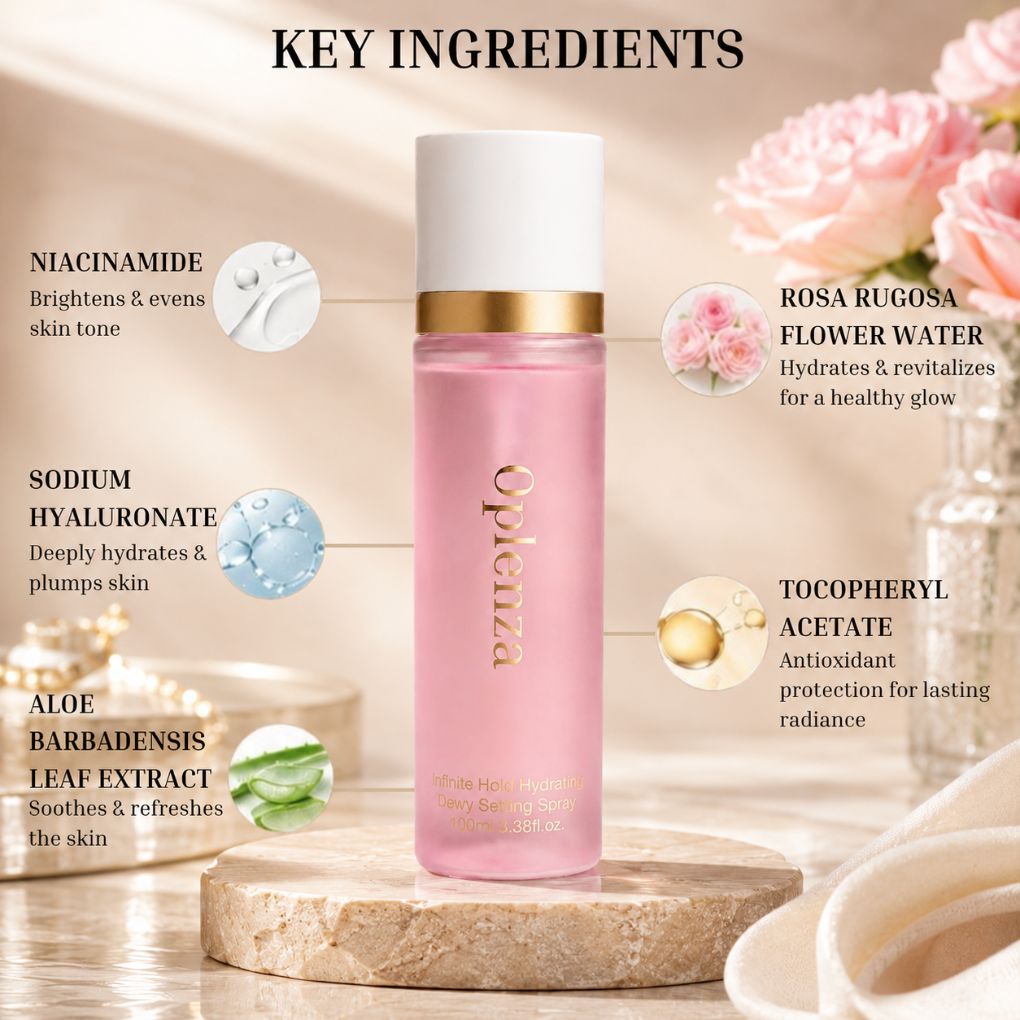 Oplenza Infinte hold hydrating dewy setting spray - Hydrating dewy setting spray with hyaluronic acid and niacinamide