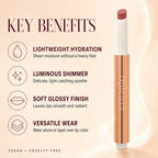 Oplenza shimmer lip balm with sodium hyaluronate meadowfoam oil almond oil and vitamin E.
Shades: Posh, Bombshell, Afterglow, Macaron, Praline,, Glassy, Sugar