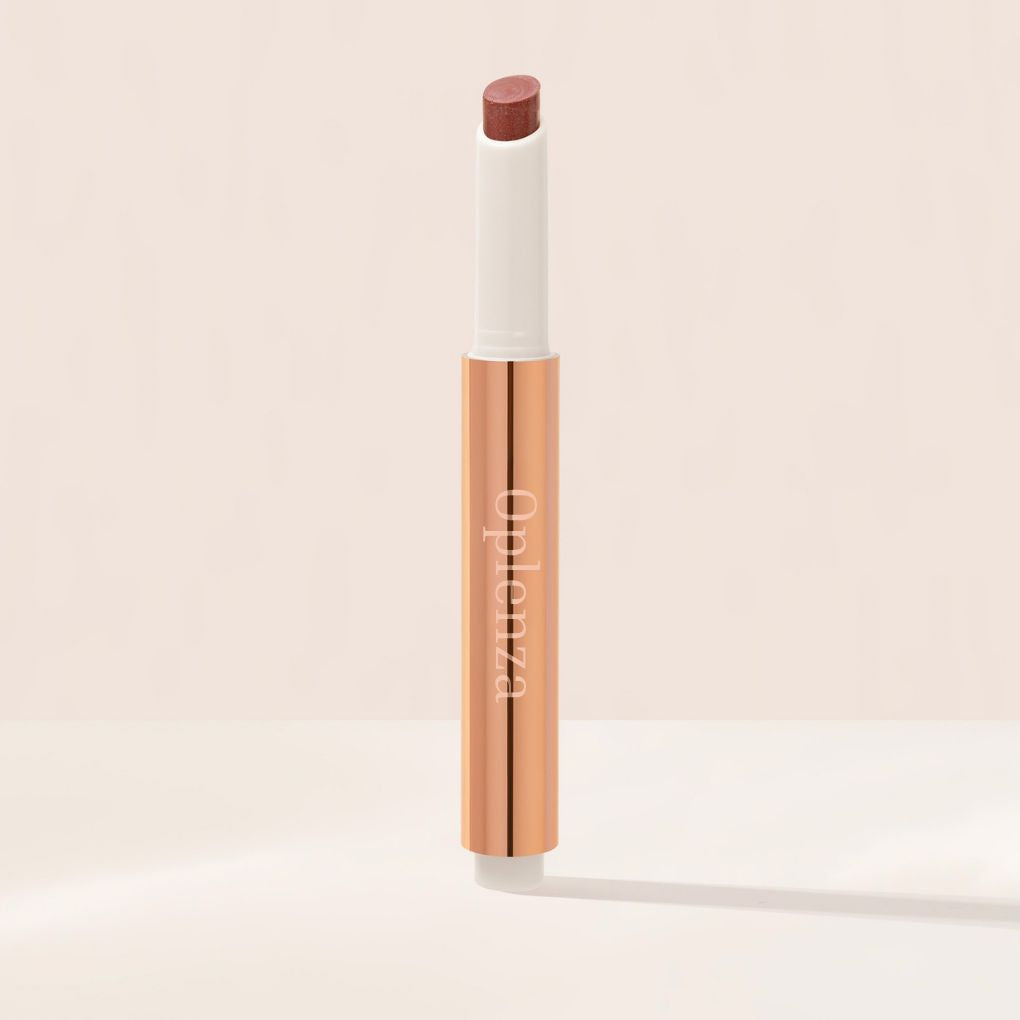 Oplenza Hydrating Shimmer Lip Balm in Macaron, tinted moisturizing lip balm.