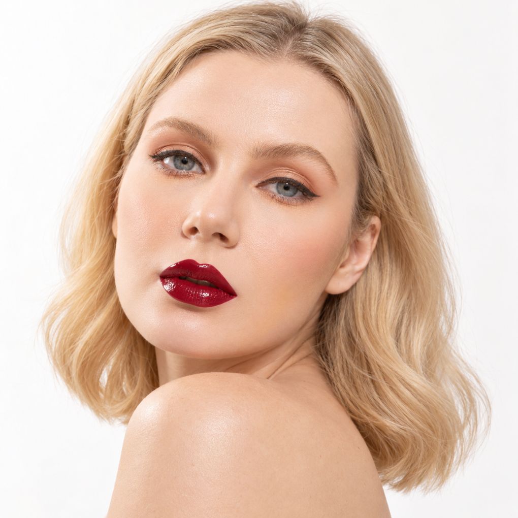Model wearing Oplenza Signature Ultra Shine Lip Gloss Dark Souls with a glossy finish.
Shades: 
01 Opaline  
02 Ballerina  
03 Elegance  
04 Sorbet  
05 Cashmere  
06 Noisette  
07 Latte  
08 Caramel  
09 Praline  
10 Cinnamon  
11 Suede  
12 Roselle  
13 Royale  
Luscious Red  
Dark Souls  
Zuri