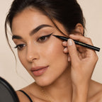 Close-up eye makeup using Oplenza Perfect Strokes Liquid Eyeliner, Cotton, Brush