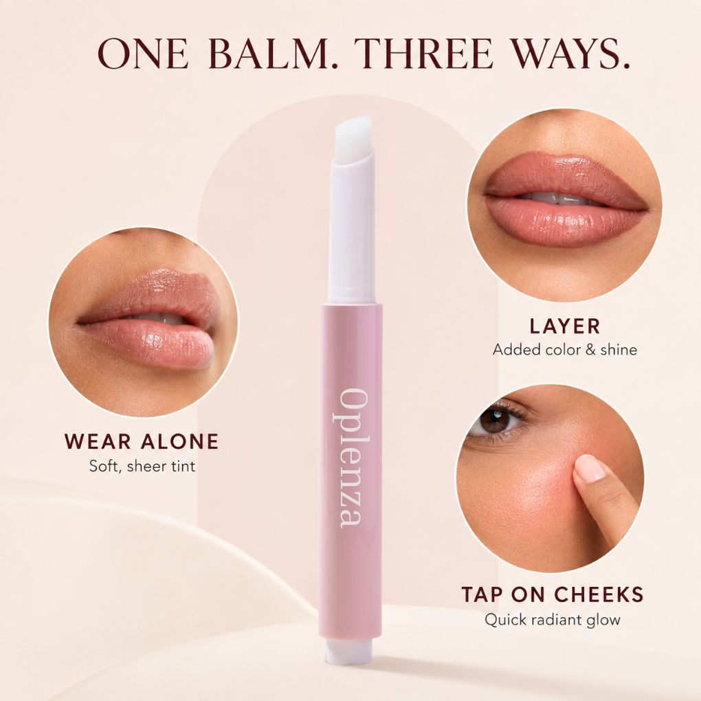 Oplenza Hydrating Dewy Lip Balm creamy tinted balm with fresh dewy finish.
Shades: 10 Berry, 06 Popstar, 03 Mocha, 05 Peachie, 04 Crystal.