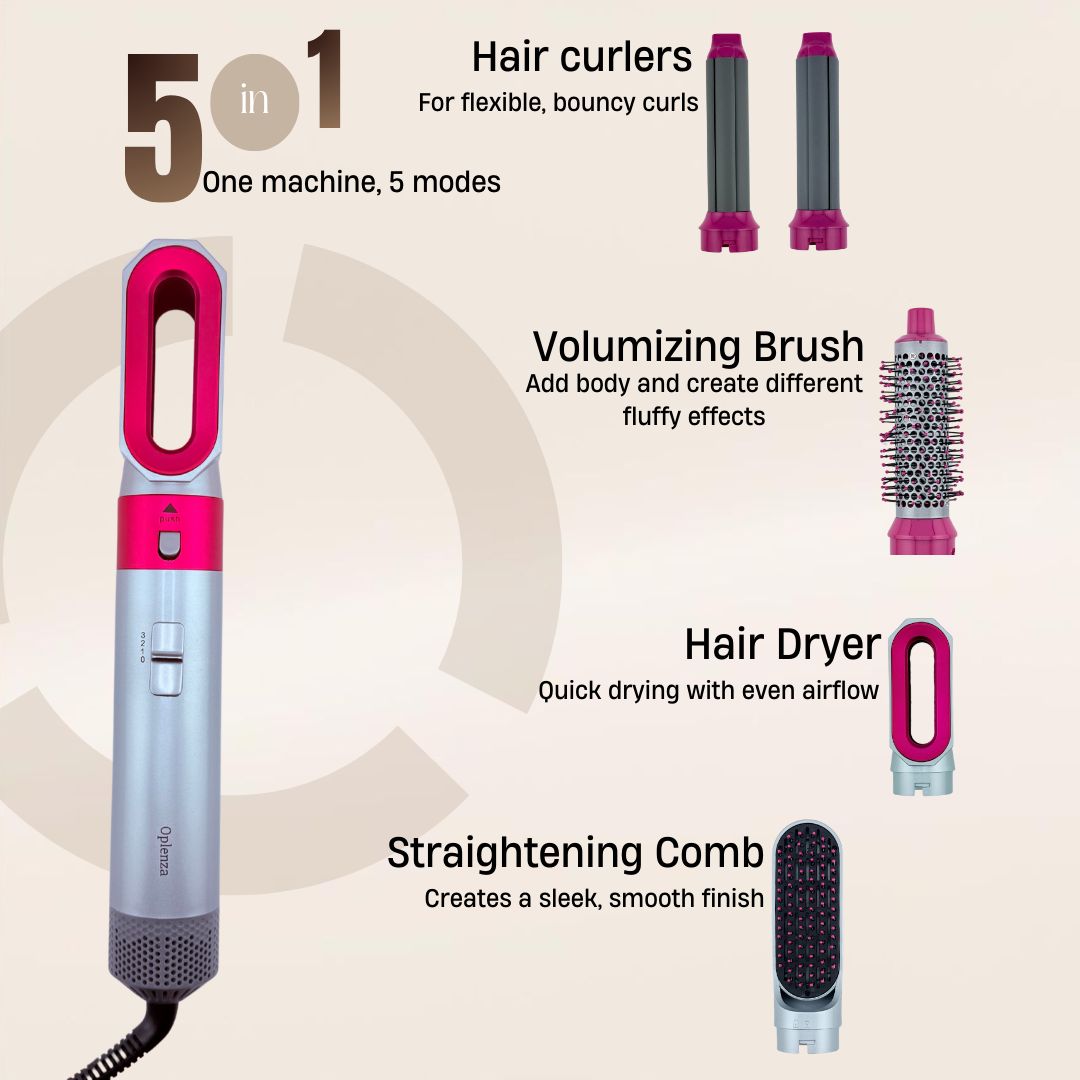 Multifunctional hair styling tool with attachments on a beige background-White, Soft Taupe