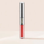 Oplenza Matte-to-Shine Lip Duo in Noir Red, with matte liquid lipstick and clear lip gloss.