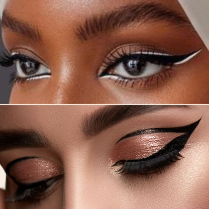 Close-up of eyes with best liquid eyeliner, oplenza perfect strokes liquid eyeliner - Cotton and Brush tips