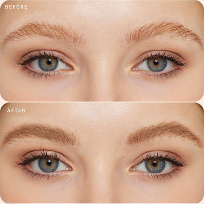 Before and after comparison of oplenza precision brow pencil blonde in natural-looking brows