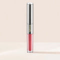 Oplenza Matte-to-Shine Lip Duo in Ripe Peach, with matte liquid lipstick and clear lip gloss.