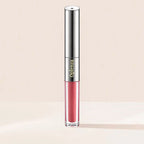 Oplenza Matte-to-Shine Lip Duo in Ripe Peach, with matte liquid lipstick and clear lip gloss.