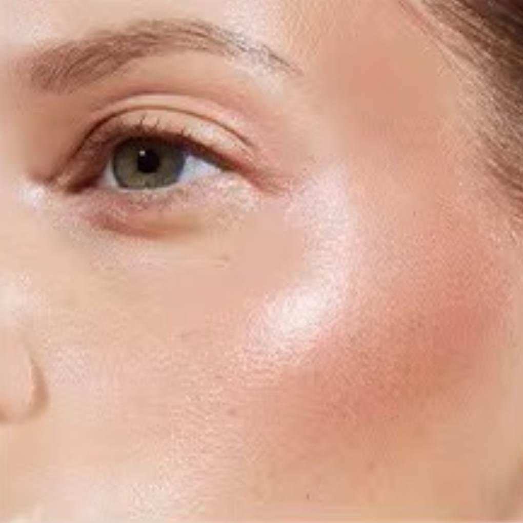 Woman wearing and showcasing the effect of oplenza opulent Light Luminizer in shade Roselle