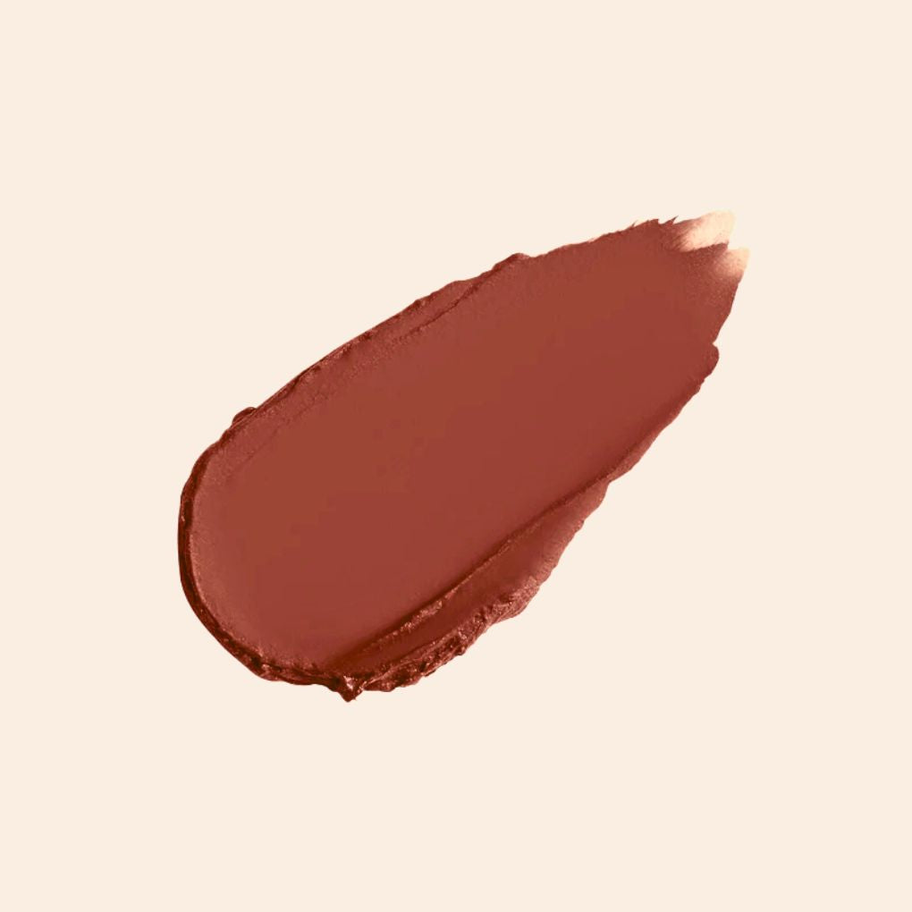 Swatch of Oplenza Signature Moist-Matte Lipstick in shade 02 Power Move-Creamy matte lipstick texture with smooth finish