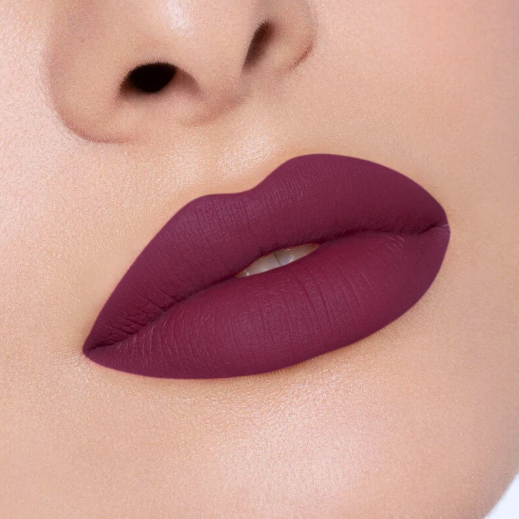 Close-up of a Velvety moist-matte lipstick applied on lips in shade 08 No  Permission