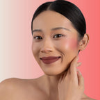 An elegant woman wearing and showcasing the vegan, luxury and cruelty free oplenza Define & Refine Lip Liner in the color 07 Spiced Chestnut