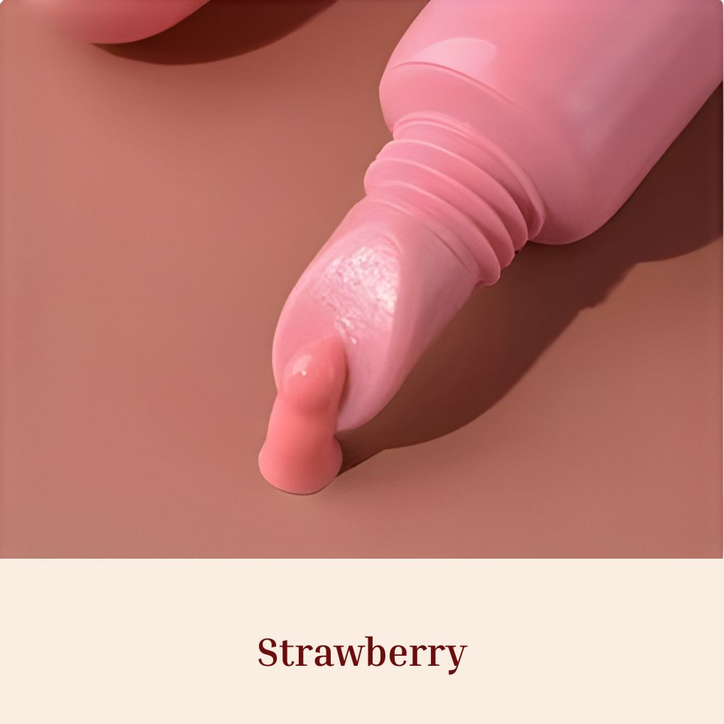 Oplenza Obsession Glass Lip Gloss applicator close-up, shade Strawberry