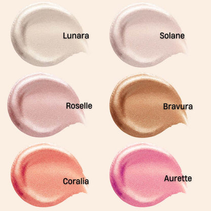 Oplenza Opulent Light Luminizer colors - Lunara, Solane, Roselle, Bravura, Coralia, Aurette