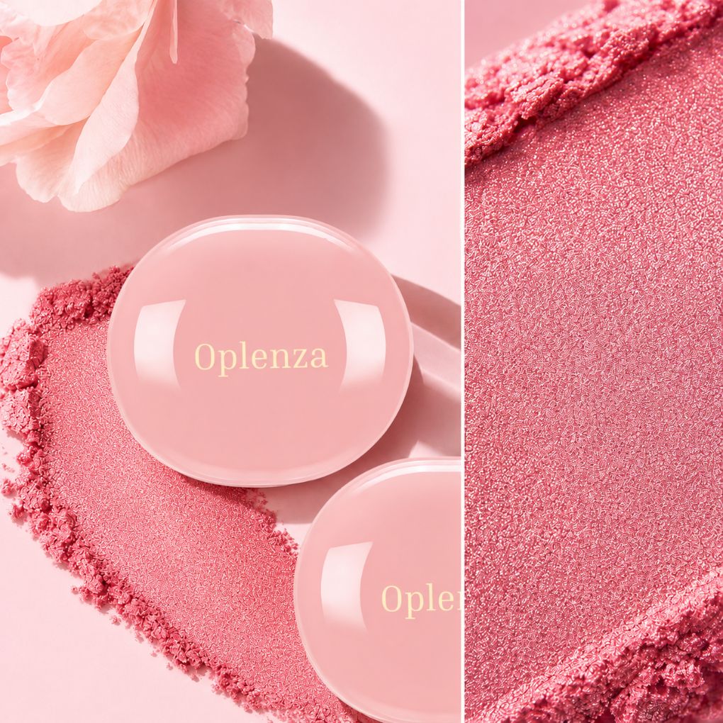 Oplenza Luminous Pressed Powder Blush-Pressed powder blush, texture close up. 
Shades: Baby, Girl, Mood, Pretty, Passion.