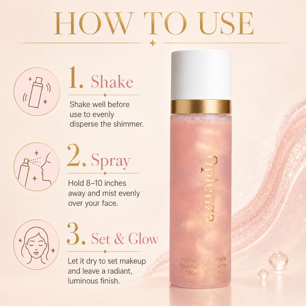 Oplenza Infinite Hold Hydrating Shimmer Setting Spray - Lightweight shimmer makeup mist for dewy radiant skin